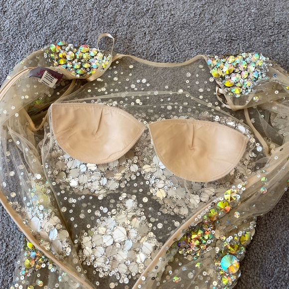 JOVANI 8 long sleeve shirt cocktail dress sheer mesh Crystal sequin NYE dress - Picture 6 of 14